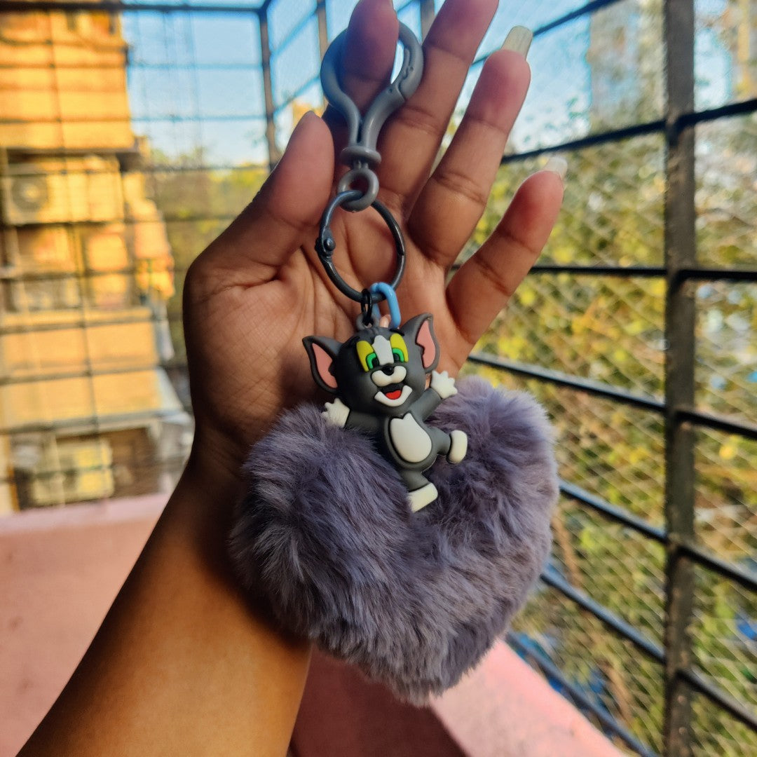 Cute Tom & Jerry Pom-Pom Keychain