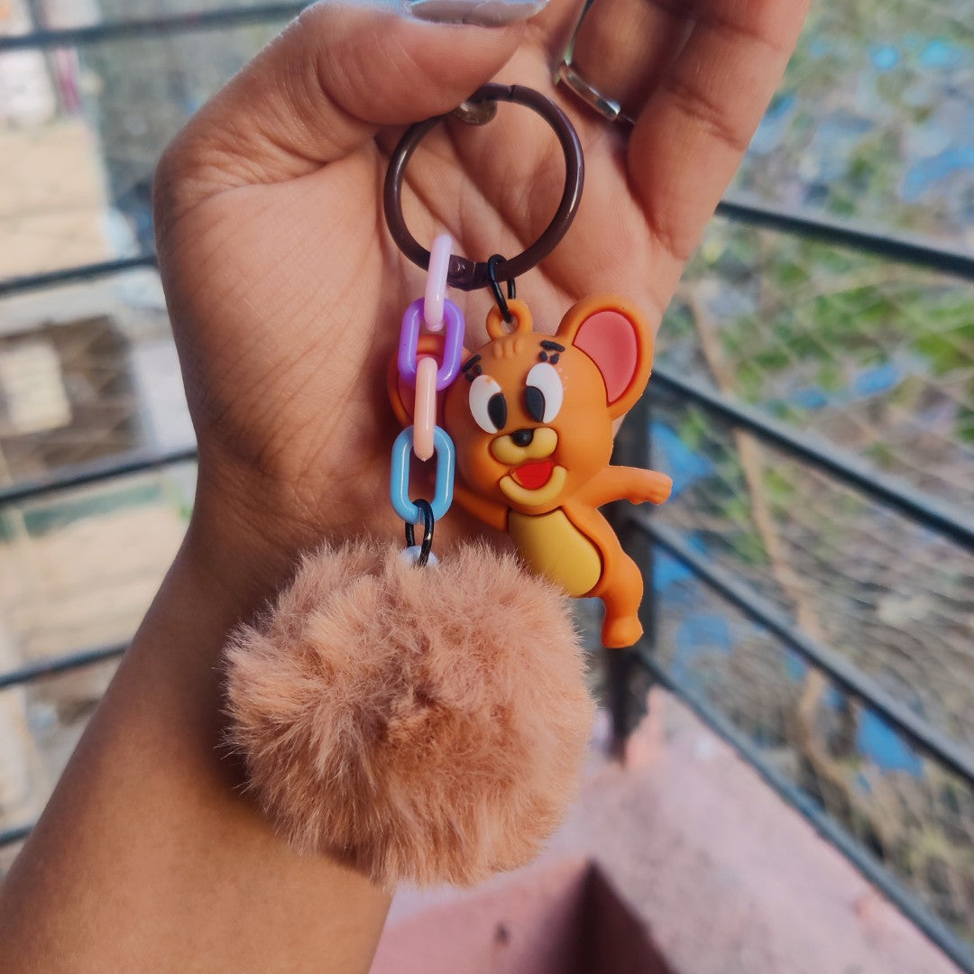 Cute Tom & Jerry Pom-Pom Keychain