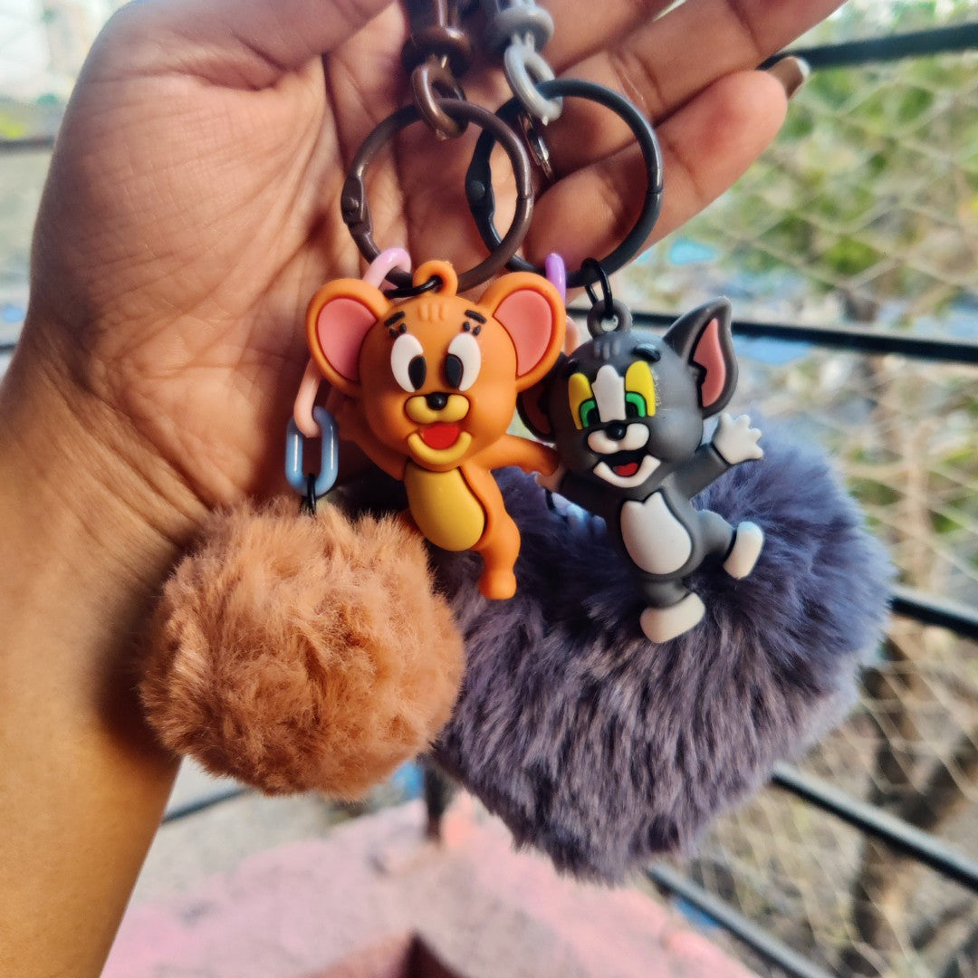 Cute Tom & Jerry Pom-Pom Keychain
