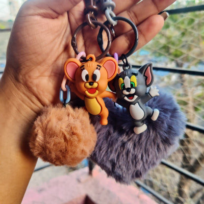 Cute Tom & Jerry Pom-Pom Keychain
