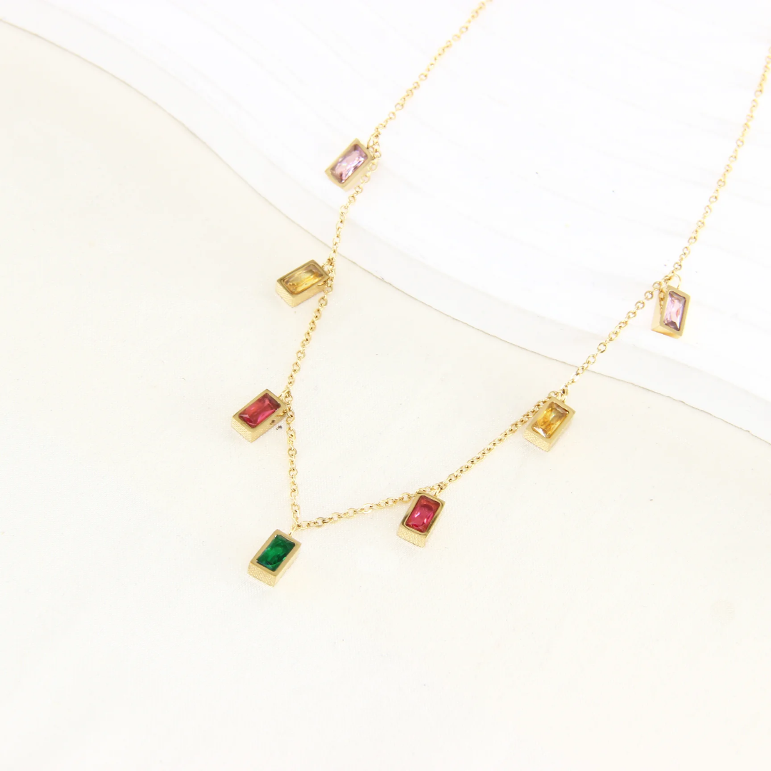 Gold Colorful Gemstone Charm Necklace for Women | Delicate Statement Jewelry