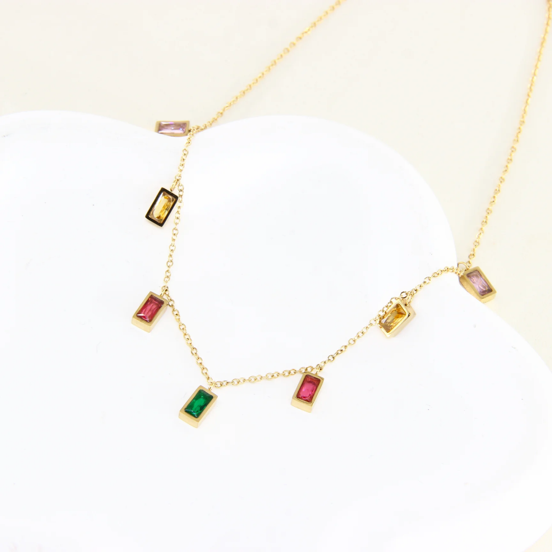 Gold Colorful Gemstone Charm Necklace for Women | Delicate Statement Jewelry