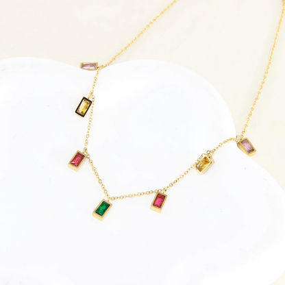 Gold Colorful Gemstone Charm Necklace for Women | Delicate Statement Jewelry