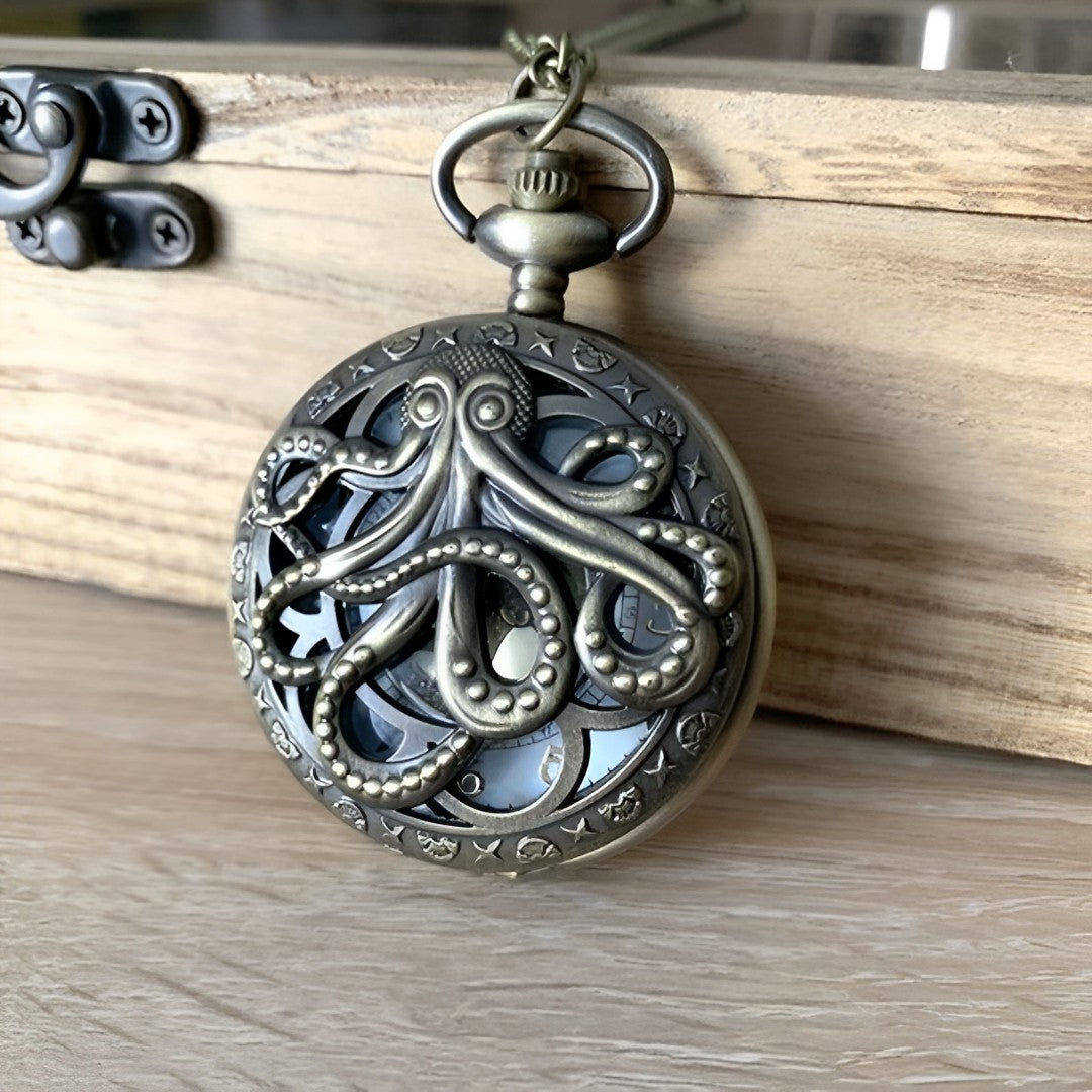 Vintage Octopus Antique Pocket Watch Keychain: Dive into Maritime Mystery
