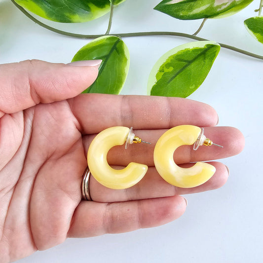 Chunky Resin Hoop Earrings for Women – Red, Navy Blue & Yellow | Merakii Mee