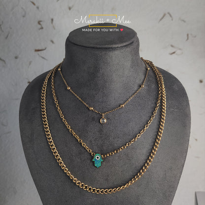 Hamsa Amulet Layered Gold Chain Necklace