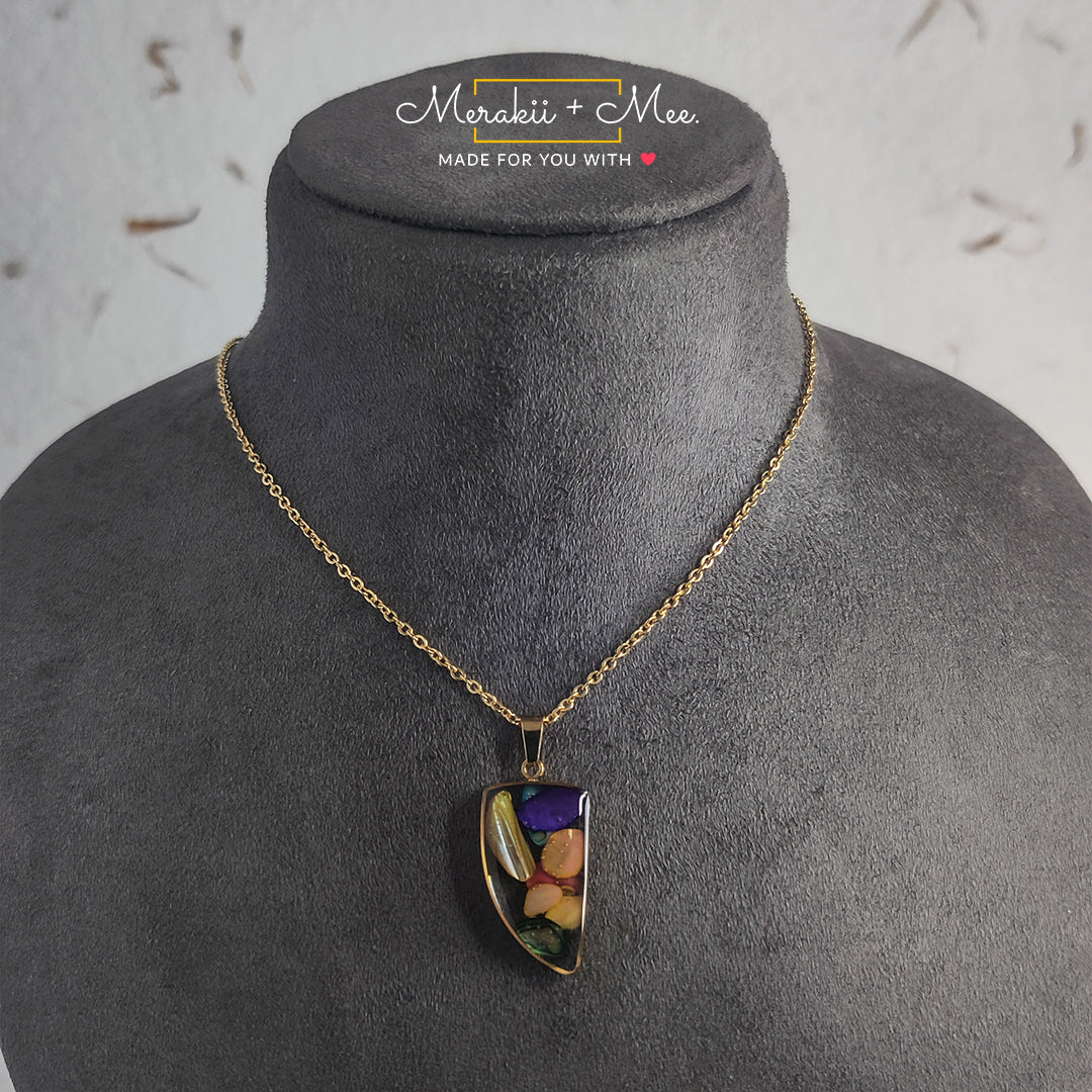 Pearlescent Resin Tooth Pendant with Mother of Pearl chips
