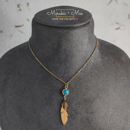 Turquoise Oasis Feather Necklace.