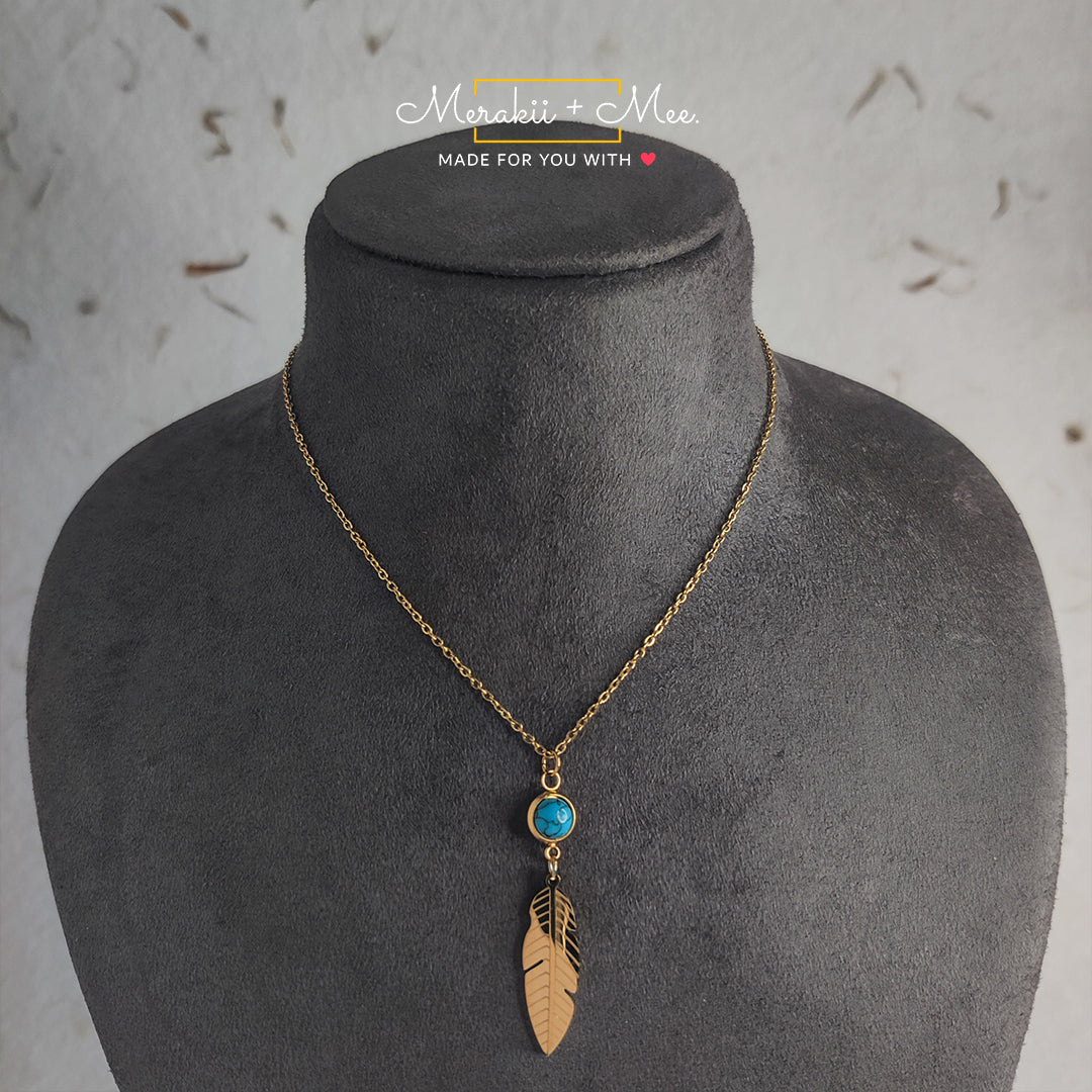 Turquoise Oasis Feather Necklace.