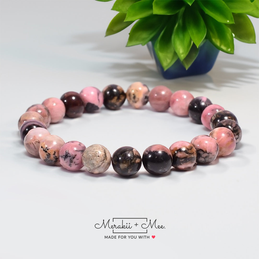 Rhodonite Bracelet Fancy Cut Gemstone Natural Beads - Plus Value