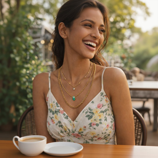 Hamsa Amulet Layered Gold Chain Necklace