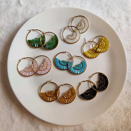 Colorful Beaded Hoop Earrings – Aesthetic Statement Gold Hoops