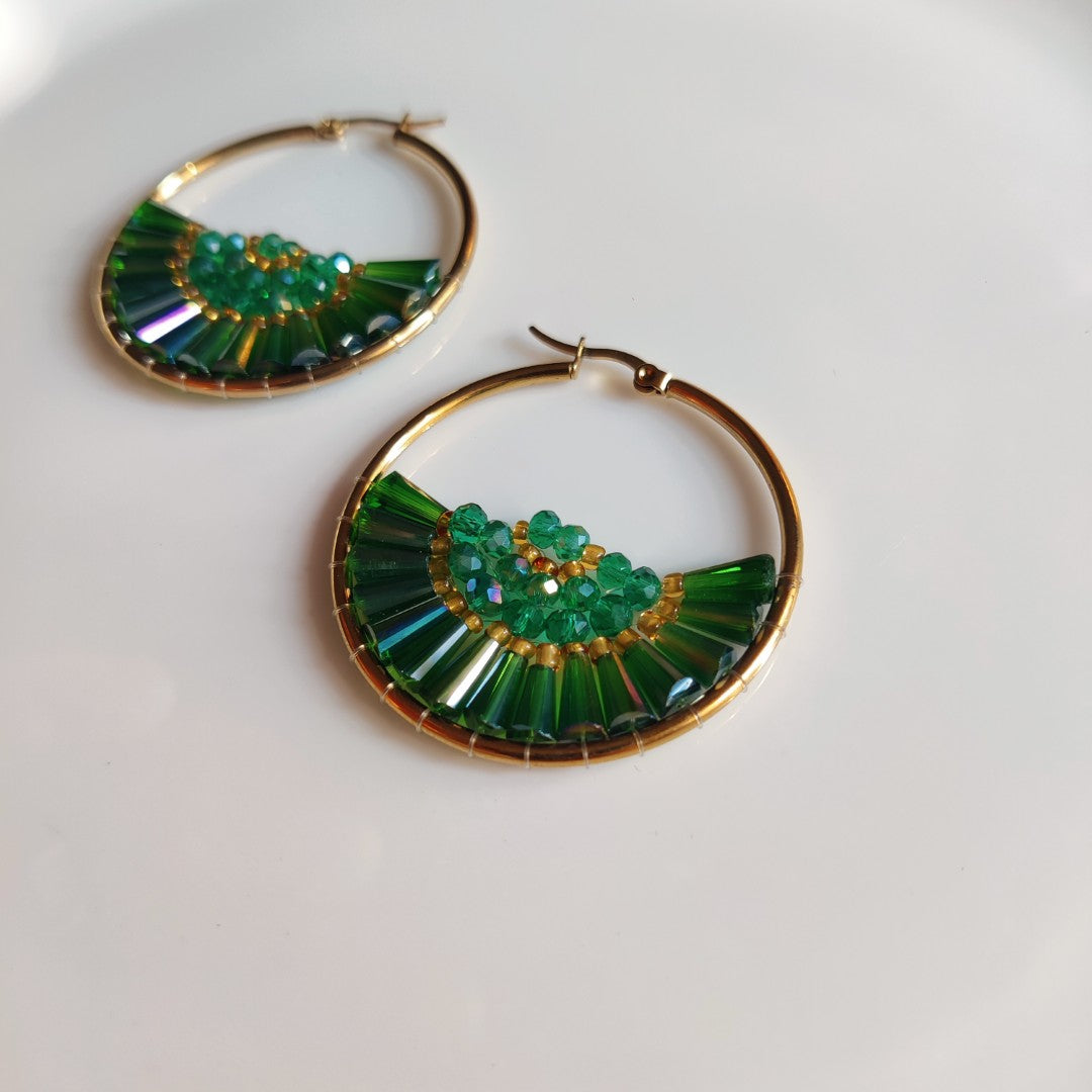 Colorful Beaded Hoop Earrings – Aesthetic Statement Gold Hoops