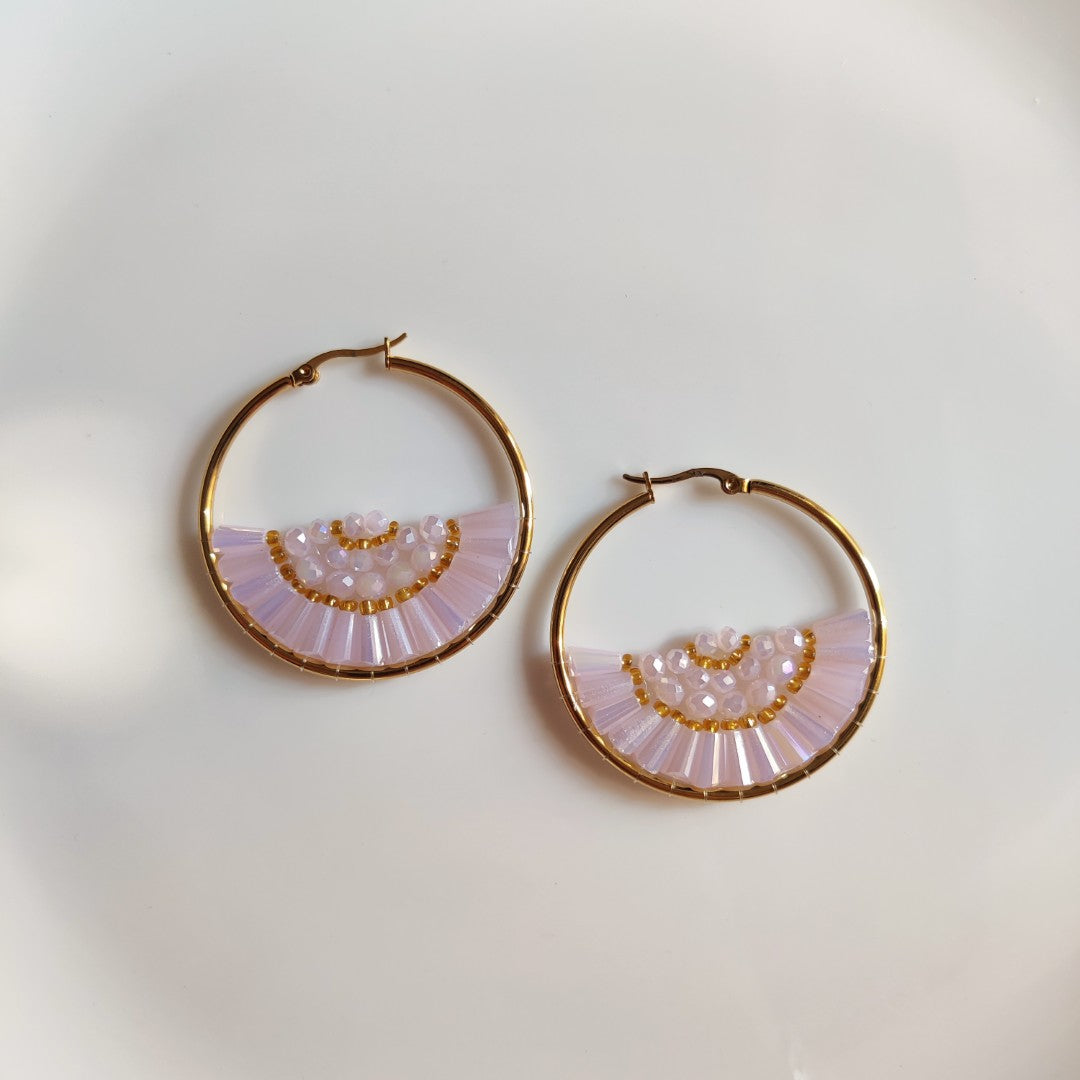 Colorful Beaded Hoop Earrings – Aesthetic Statement Gold Hoops