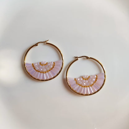 Colorful Beaded Hoop Earrings – Aesthetic Statement Gold Hoops