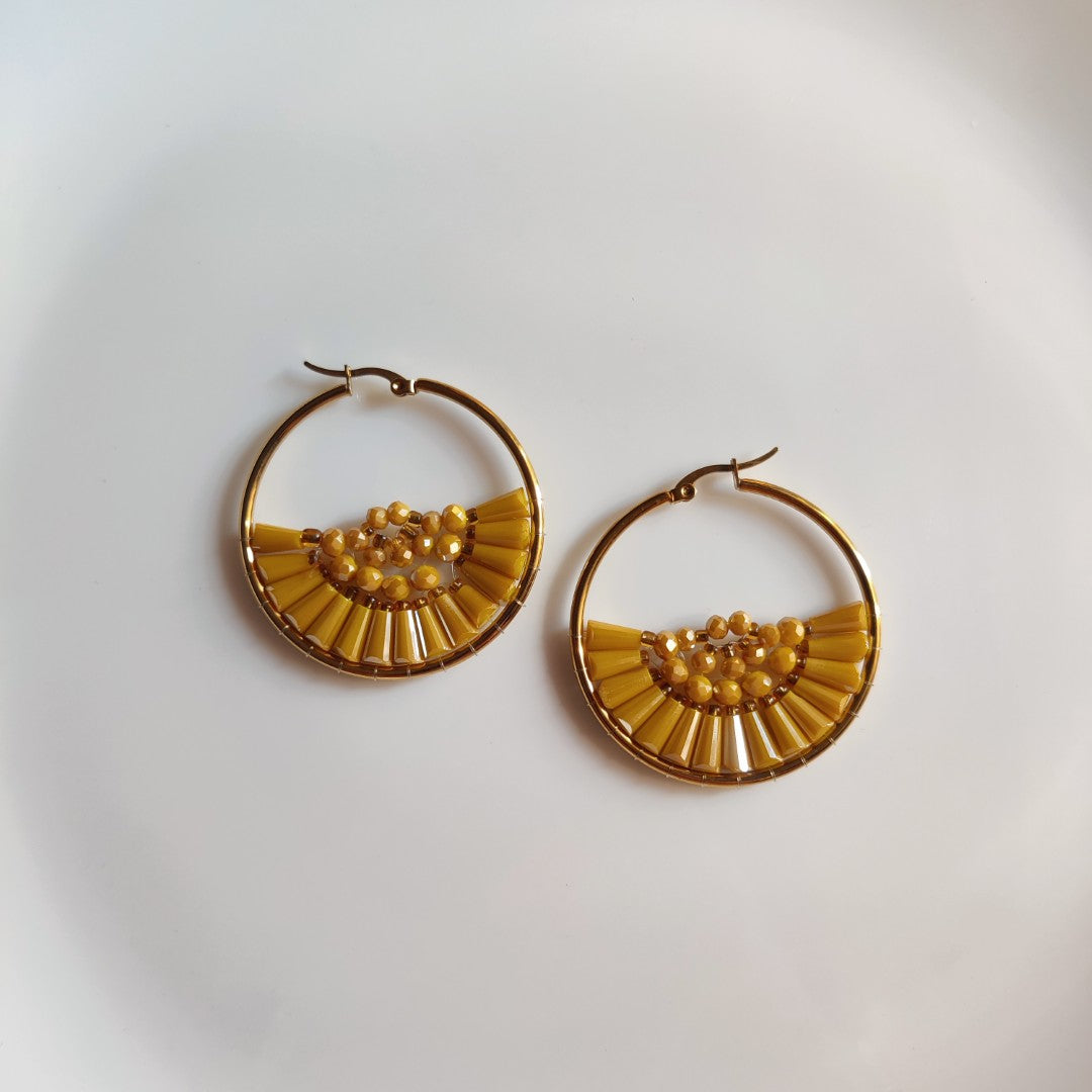 Colorful Beaded Hoop Earrings – Aesthetic Statement Gold Hoops