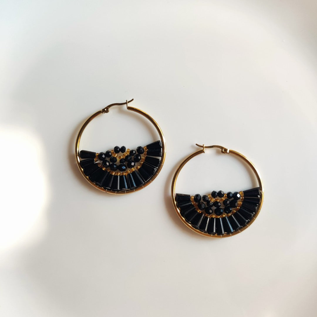 Colorful Beaded Hoop Earrings – Aesthetic Statement Gold Hoops