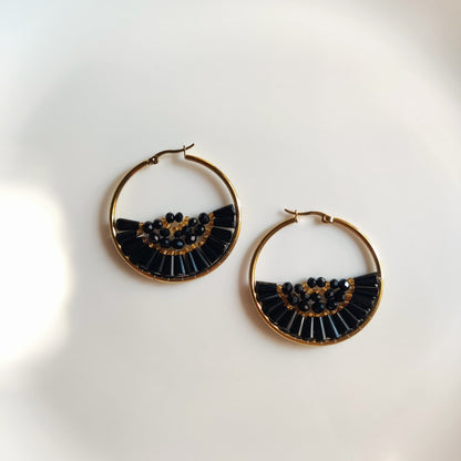 Colorful Beaded Hoop Earrings – Aesthetic Statement Gold Hoops