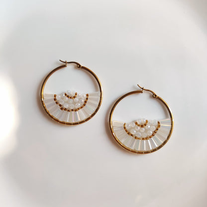 Colorful Beaded Hoop Earrings – Aesthetic Statement Gold Hoops