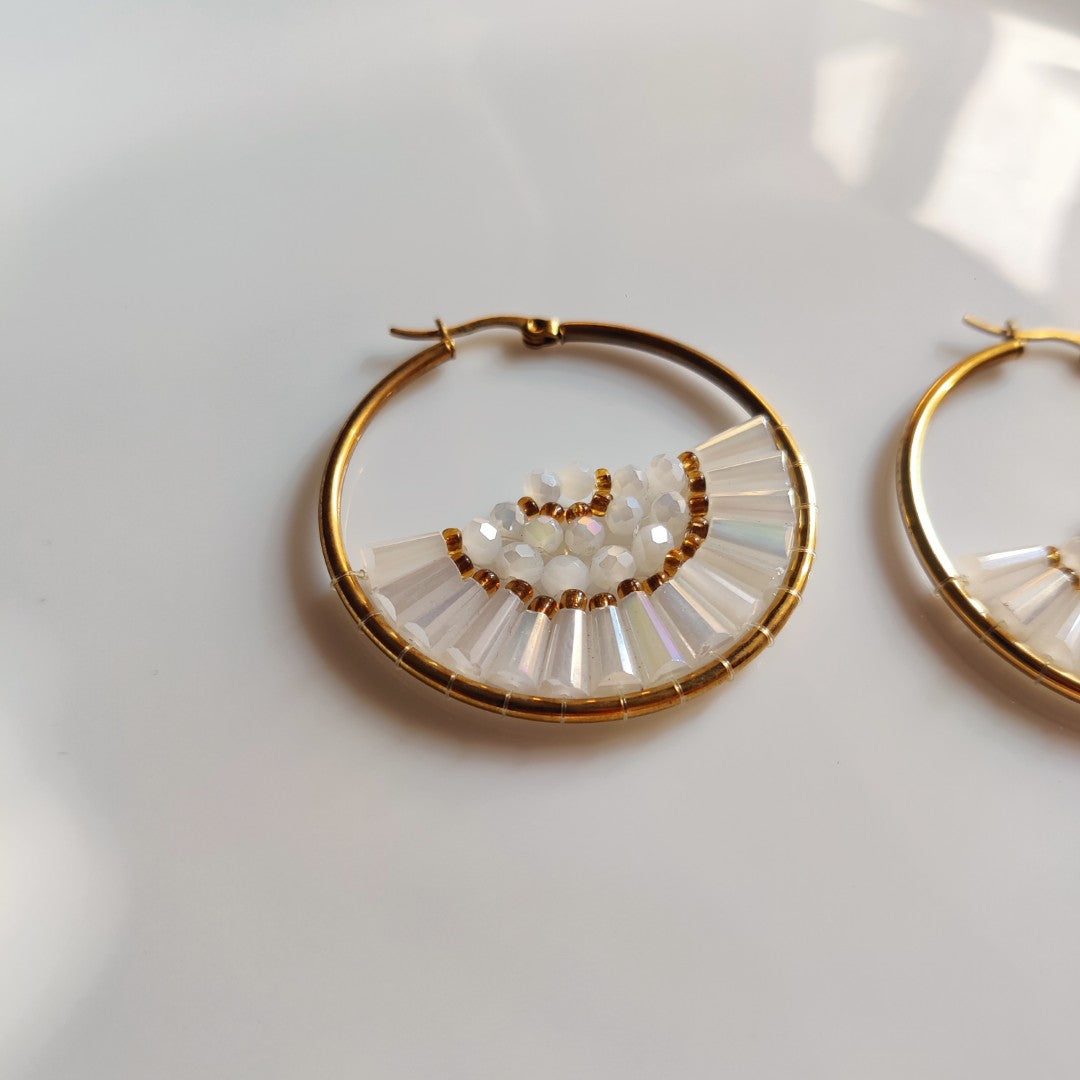 Colorful Beaded Hoop Earrings – Aesthetic Statement Gold Hoops