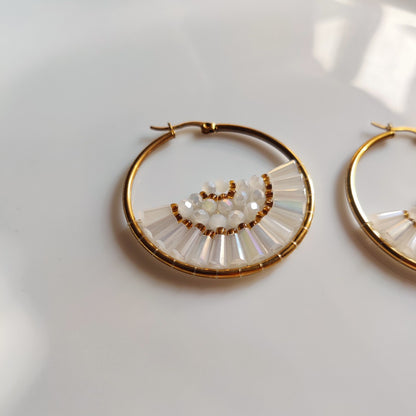 Colorful Beaded Hoop Earrings – Aesthetic Statement Gold Hoops