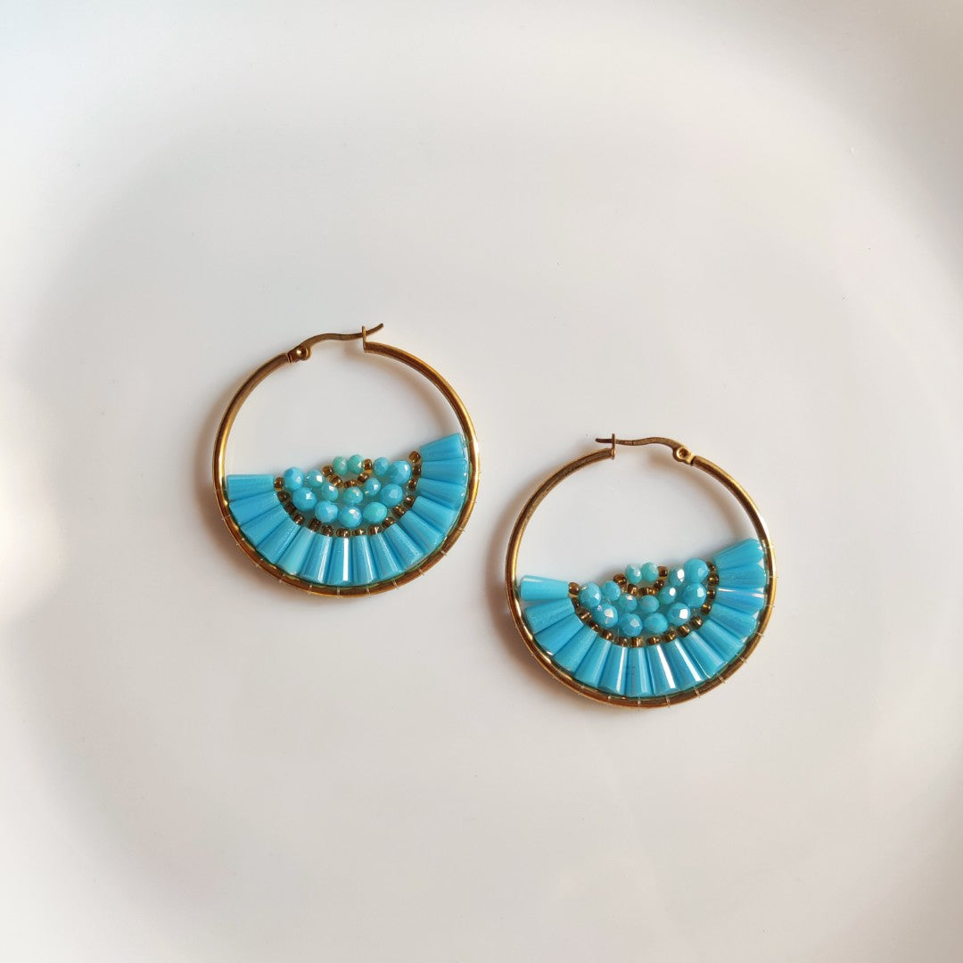 Colorful Beaded Hoop Earrings – Aesthetic Statement Gold Hoops