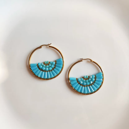 Colorful Beaded Hoop Earrings – Aesthetic Statement Gold Hoops