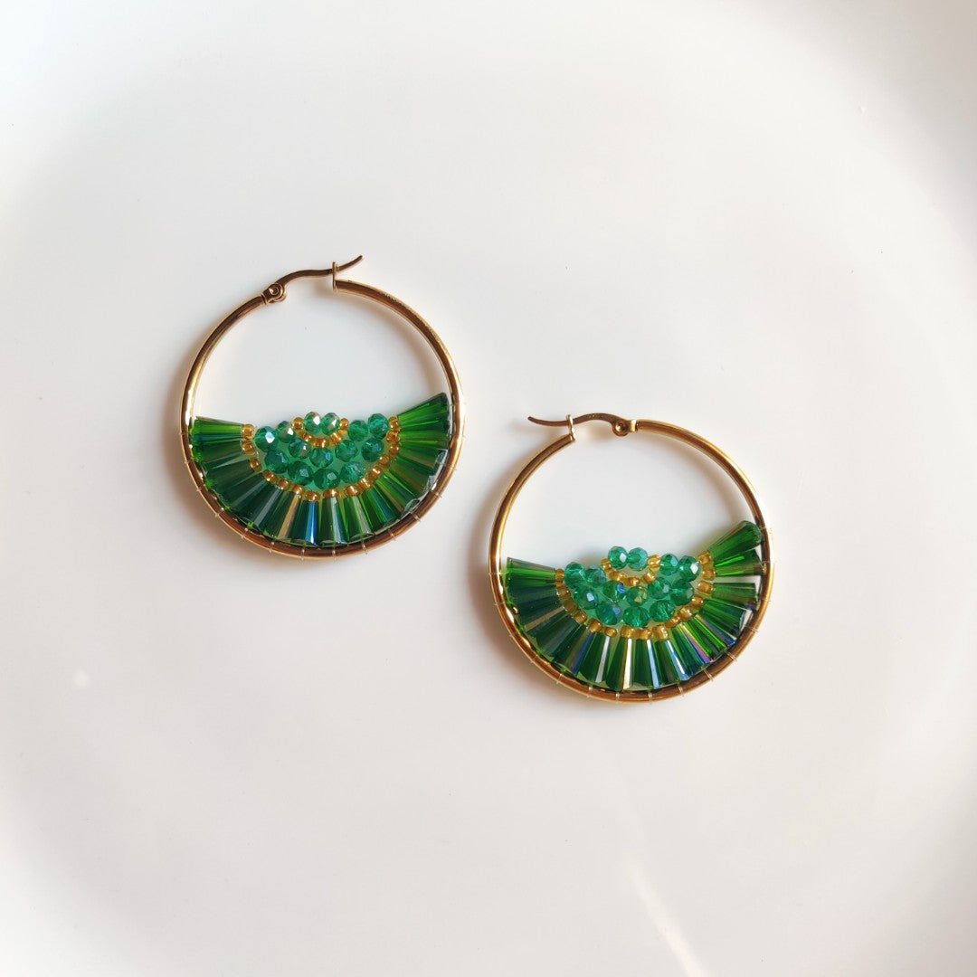 Colorful Beaded Hoop Earrings – Aesthetic Statement Gold Hoops