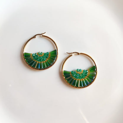 Colorful Beaded Hoop Earrings – Aesthetic Statement Gold Hoops