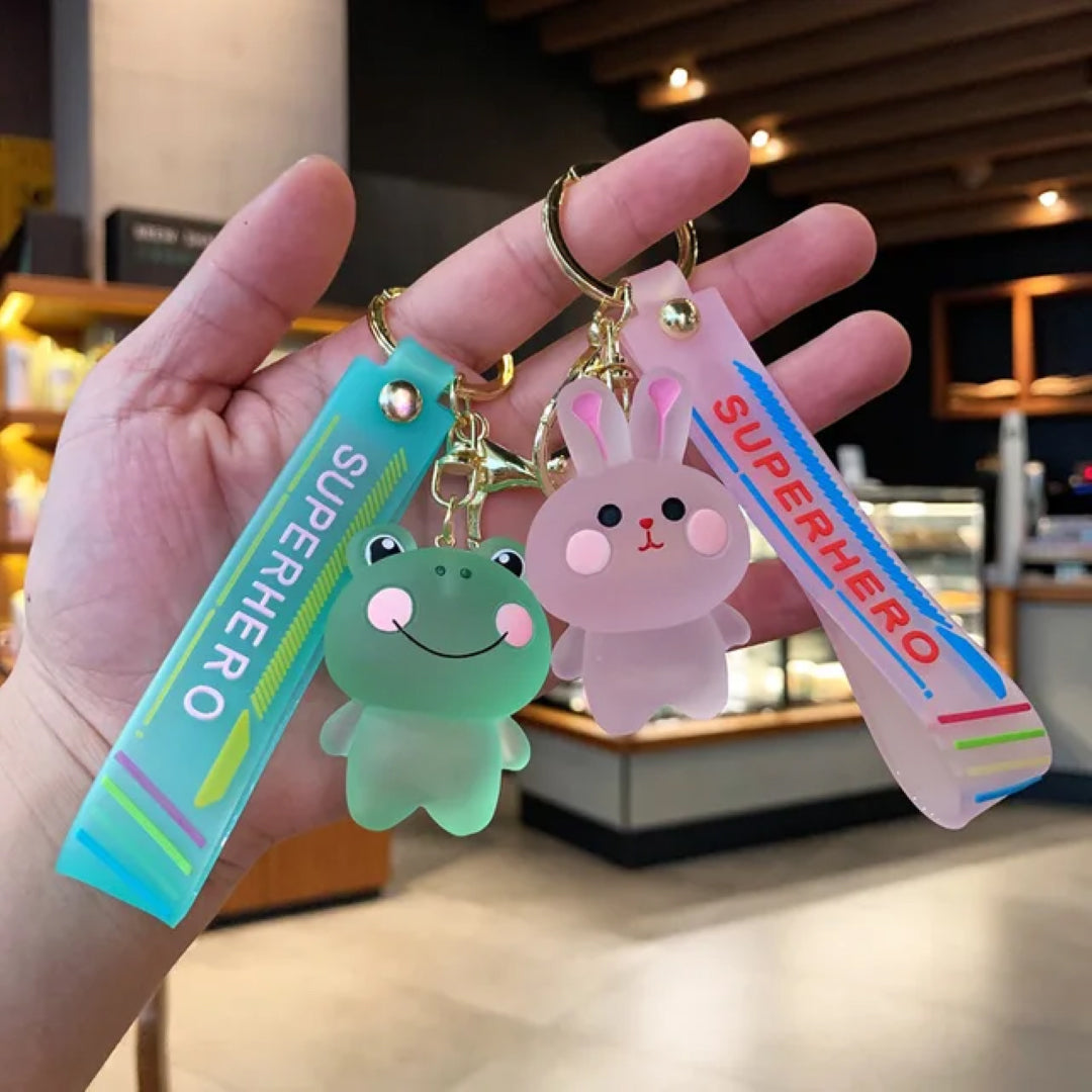 Frosted Resin Cute Animals Keychain with Wrist Strap and Hook
