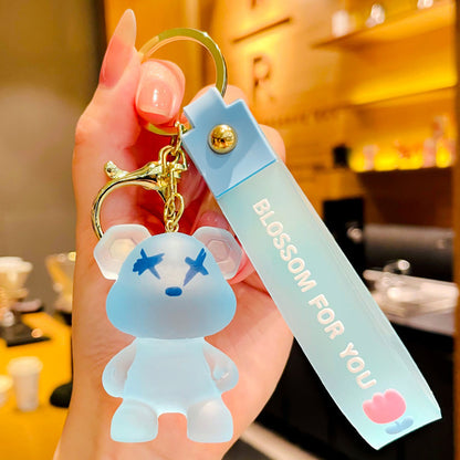 Frosted Resin Bear Keychain with Strap and Hook