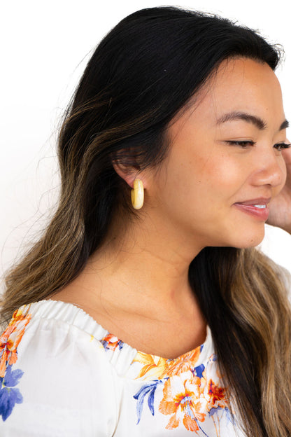 Chunky Resin Hoop Earrings for Women – Red, Navy Blue & Yellow | Merakii Mee
