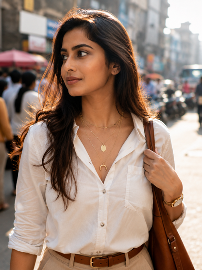 Dainty Crescent layered Necklace