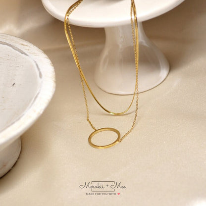Eternity Circle Layered Necklace with thin Snake chain