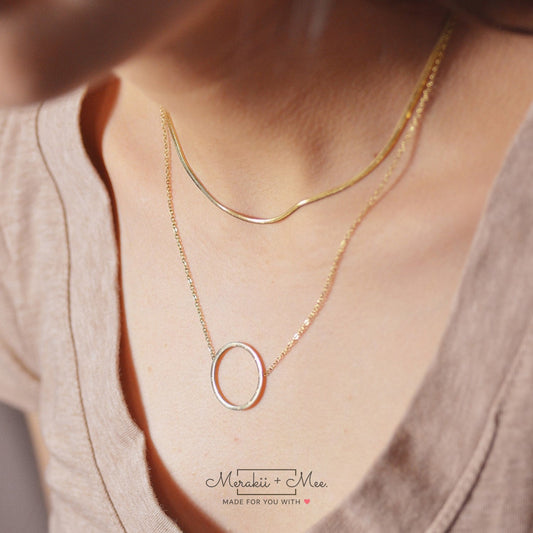 Eternity Circle Layered Necklace with thin Snake chain