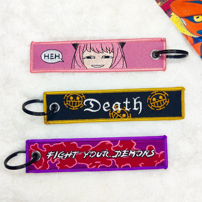 Anime Inspired Fabric Key charms for bags, keys, backpack, car and more