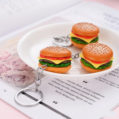 Burger, Fries, Sandwich, Cookie and Popcorn Keychain | Fast-food Burger Keychain