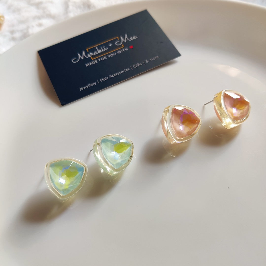 Glossy Triangle Stud Earrings for Women | Korean Aesthetic Jewelry