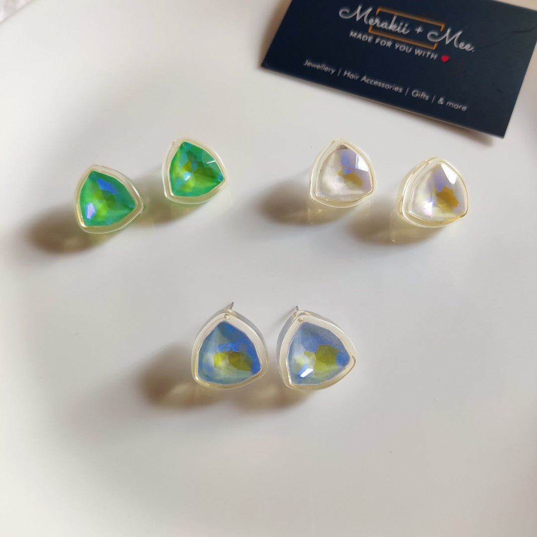 Minimal glossy geometric stud earrings for girls