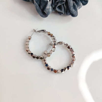 Sparkling Beads Silver Hoops