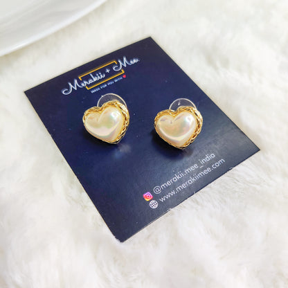 Fresh Water Pearl Heart Stud Earrings