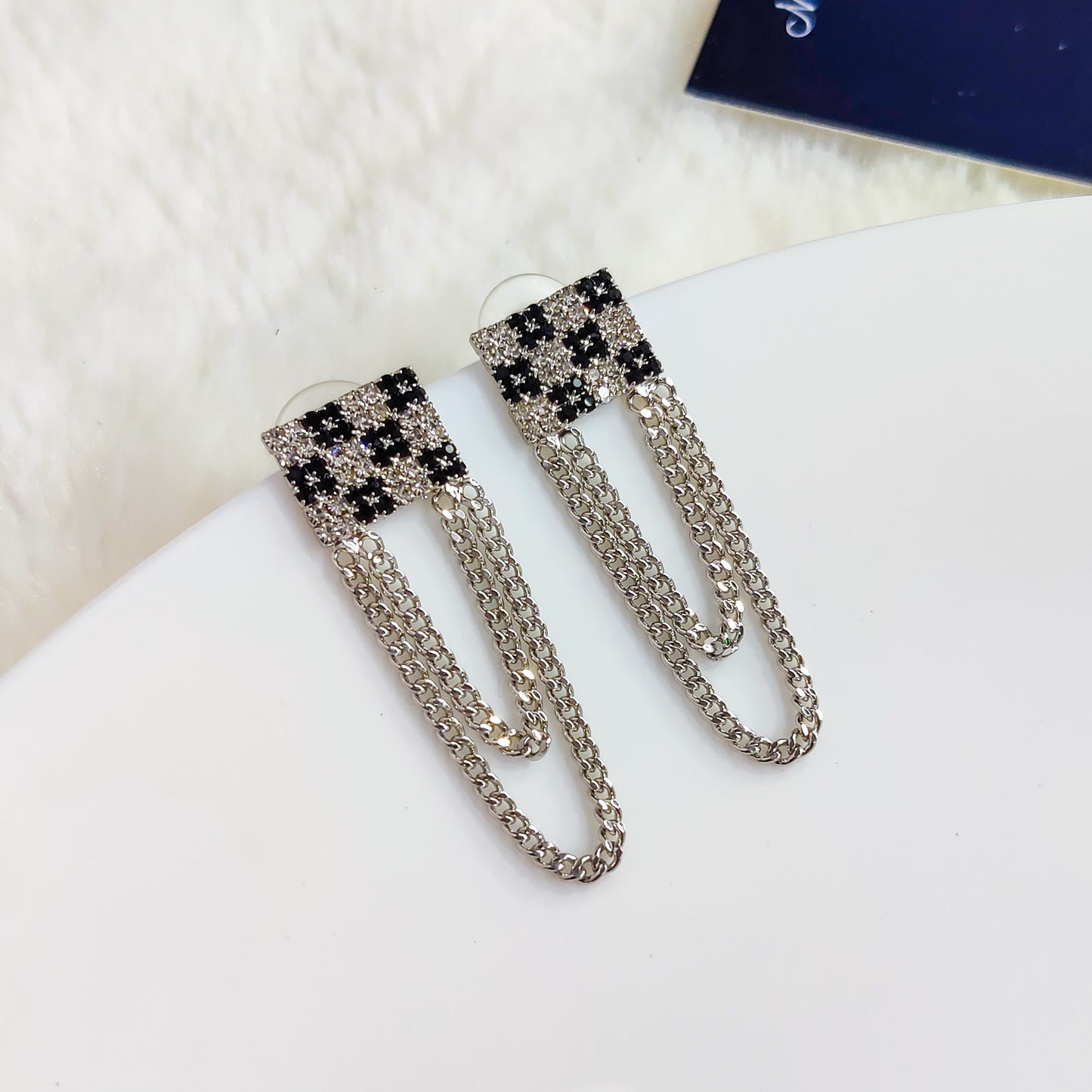 Queen of Chess Silver Chain Earrings