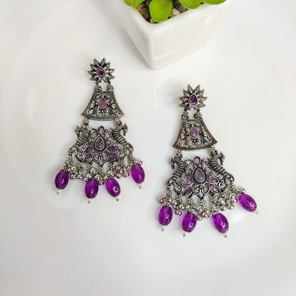 Purple Peoria Ethnic Oxidized Earring