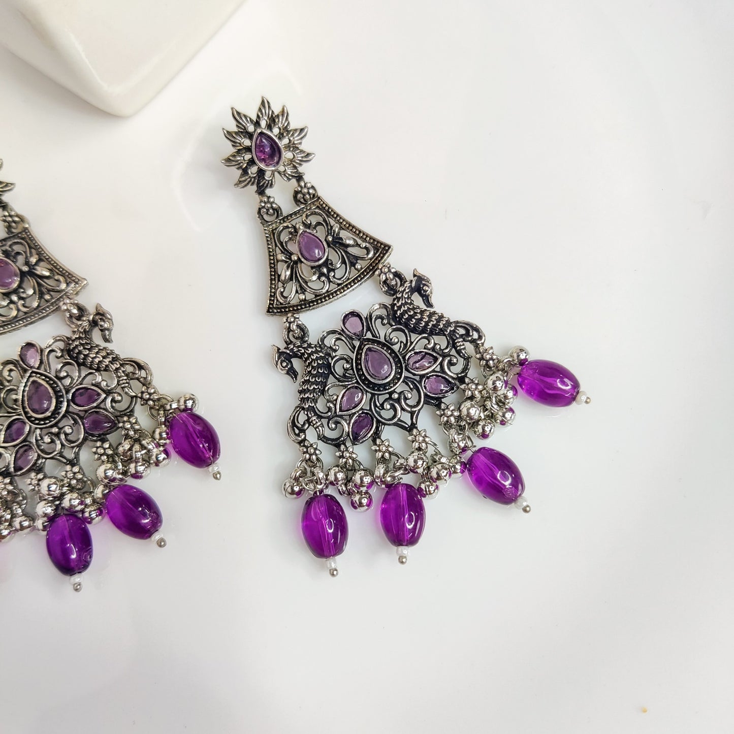 Purple Peoria Ethnic Oxidized Earring