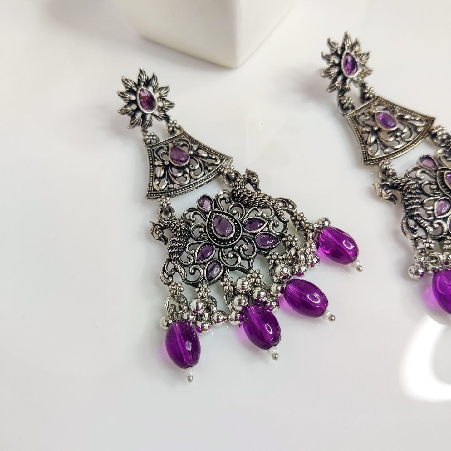 Purple Peoria Ethnic Oxidized Earring