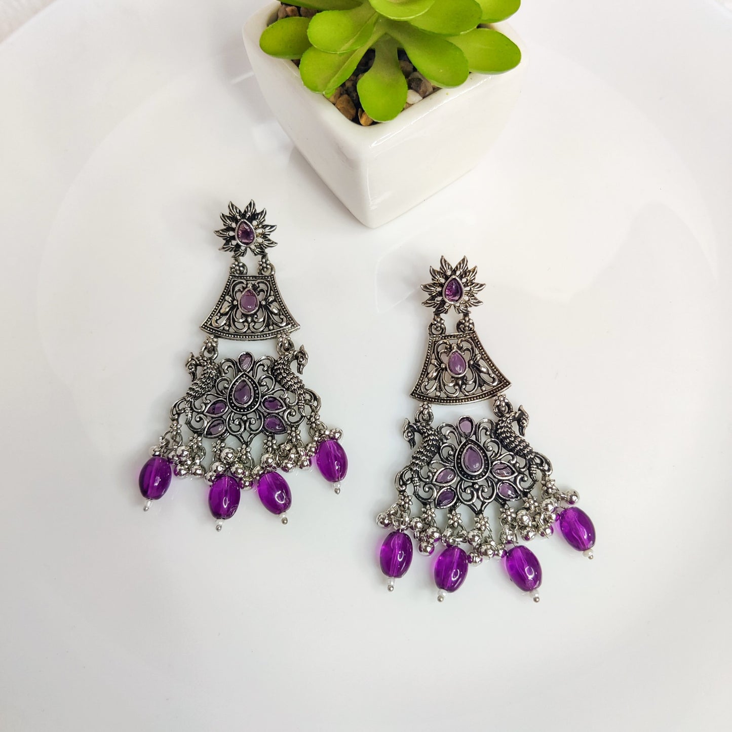 Purple Peoria Ethnic Oxidized Earring