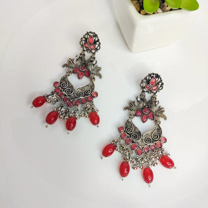 Regal Red Ethnic Oxidized Indian Earring
