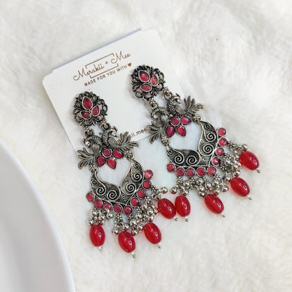 Regal Red Ethnic Oxidized Indian Earring