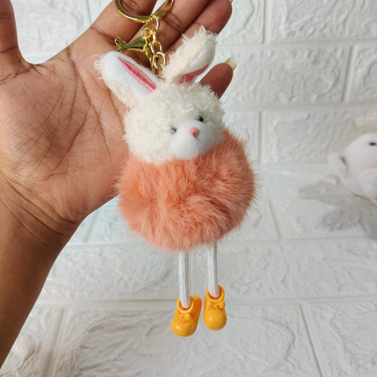 Fuzzy Bunny Pom-Pom Bag Charm Keychain