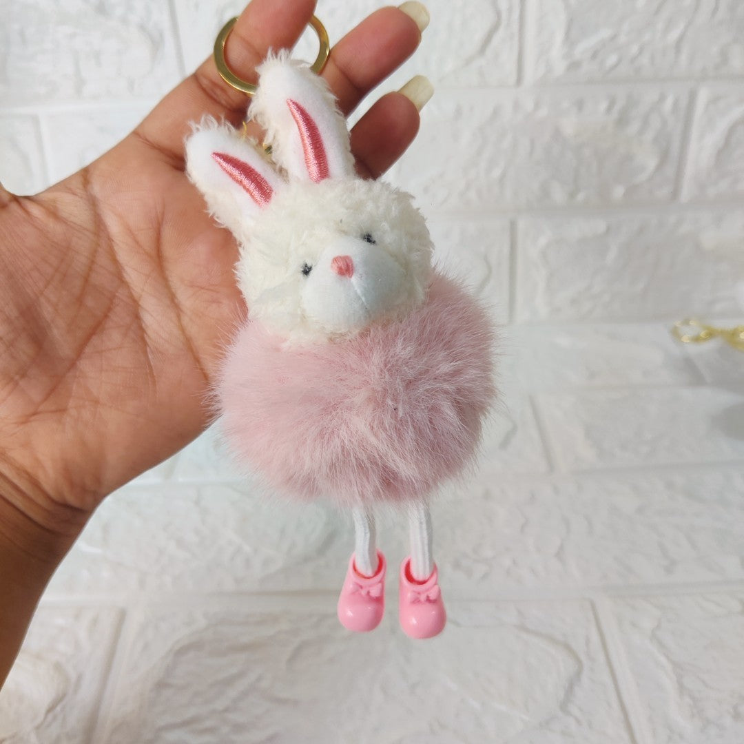 Fuzzy Bunny Pom-Pom Bag Charm Keychain